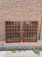 6 houten ramen met glas in lood, Doe-het-zelf en Verbouw, Glas en Ramen, Ophalen, Gevelraam of Ruit, Gebruikt, Glas in lood