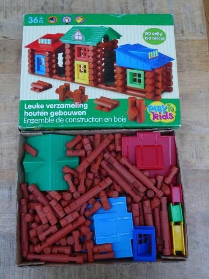 Play'n Kids houten bouwstenen 150-delig huisjes bouwen, Kinderen en Baby's, Speelgoed | Bouwstenen, Zo goed als nieuw, Overige merken