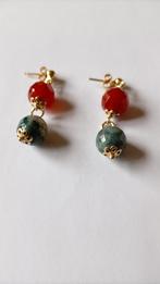 Oude zilver vergulde oorstekers Carneool en Mosagaath, Sieraden, Tassen en Uiterlijk, Antieke sieraden, Verzenden, Zilver, Oorbellen