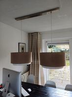 Twee hanglampen met dubbele stoffen lampenkappen., Ophalen, Zo goed als nieuw, Metaal, 75 cm of meer