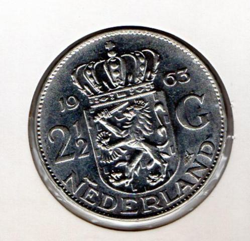 2½ Gulden - Juliana 1963, Postzegels en Munten, Munten | Nederland, Losse munt, 2½ gulden, Koningin Juliana, Zilver, Ophalen of Verzenden