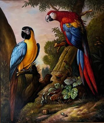 Prachtig schilderij 2 ara`sop paneel. Alfonso Moreno. beschikbaar voor biedingen