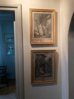 Een stel antieke franse gravures in bladgouden lijstje, Ophalen