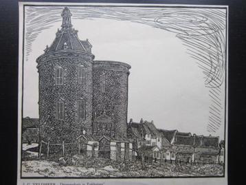 471> J. Veldheer : Litho van Enkhuizen de Drommedaris beschikbaar voor biedingen