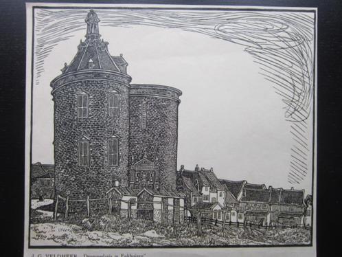 471> J. Veldheer : Litho van Enkhuizen de Drommedaris, Antiek en Kunst, Kunst | Litho's en Zeefdrukken, Verzenden