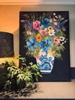 ACTIE! Schilderij groot delfts blauw bloemen chinese vaas, Ophalen