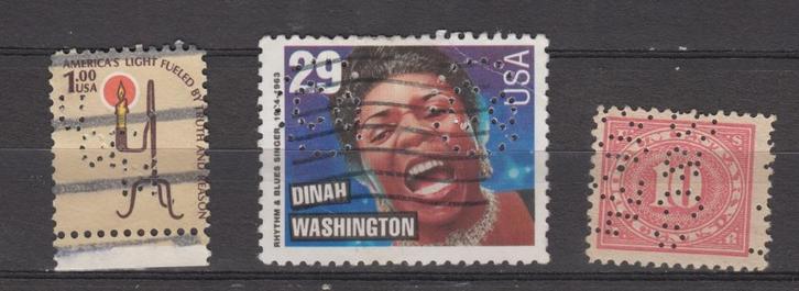USA 3 zegels met perfin, Postzegels en Munten, Postzegels | Amerika, Gestempeld, Noord-Amerika, Verzenden