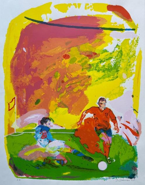 Zeefdruk Jan van Diemen - Voetbal, Antiek en Kunst, Kunst | Litho's en Zeefdrukken, Verzenden