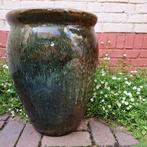 50cm.hoge eivorm bloempot, groen, geglazuurd aardewerk, Overige materialen, Minder dan 60 cm, Rond, Zo goed als nieuw
