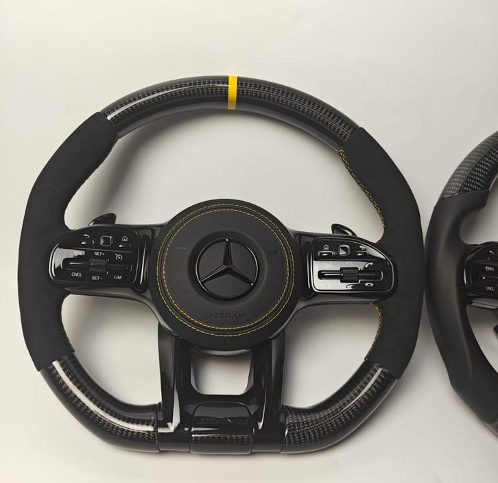 Mercedes stuur carbon gele accenten carbon AMG, Auto diversen, Tuning en Styling, Ophalen of Verzenden