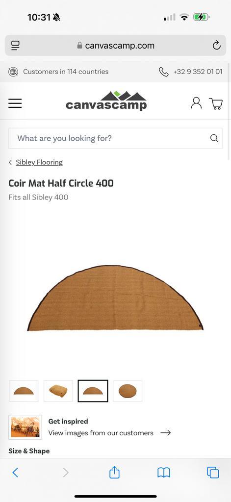 Kokos mat 2x halve cirkel 400cm voor Bell Sibley tent, Caravans en Kamperen, Kampeeraccessoires, Zo goed als nieuw, Ophalen