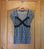 Zwart-witte geruite houndstooth top shirt met kant Maat M, Ophalen of Verzenden, Zo goed als nieuw, Zwart