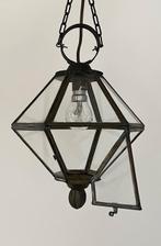 Vintage Franse koperen hal lamp met helder glas, Ophalen of Verzenden, Gebruikt, Glas, Minder dan 50 cm