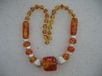 Ketting Kralen Lucite Synthetisch Amber Zilverklr. Roos, Ophalen of Verzenden, Overige materialen, Ketting