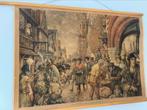 Schoolkaart Een stad in de middeleeuwen, Antiek en Kunst, Antiek | Schoolplaten, Geschiedenis, Ophalen of Verzenden