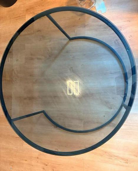 Glazen Ronde Tafel met Metalen Onderstel, Huis en Inrichting, Tafels | Salontafels, Gebruikt, Minder dan 50 cm, 50 tot 100 cm