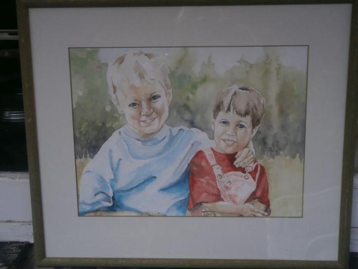 Mooie Pasteltekening van een Broer en Zus, ??? info gevraagd, Antiek en Kunst, Kunst | Schilderijen | Klassiek, Ophalen of Verzenden