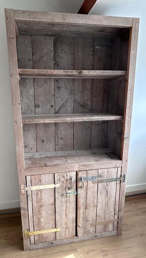 Steigerhouten kast; industriele look met deuren en planken, Huis en Inrichting, Kasten | Kledingkasten, Gebruikt, 200 cm of meer