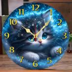 Ronde wandklok van hout Kitten in de Sterren (25cm), Ophalen of Verzenden, Nieuw, Wandklok