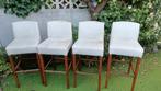 Vier hoge barstoelen - houten onderstel, Huis en Inrichting, Ophalen, Gebruikt, Met voetsteun, 90 cm of meer