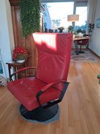 Rode lederen relaxfauteuil, Huis en Inrichting, Fauteuils, Ophalen, Gebruikt, 75 tot 100 cm, Metaal