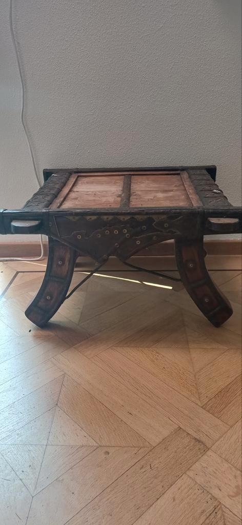 Vintage Salontafel Hout & Metaal 60x60, Huis en Inrichting, Tafels | Salontafels, Gebruikt, Minder dan 50 cm, 50 tot 100 cm, 50 tot 100 cm