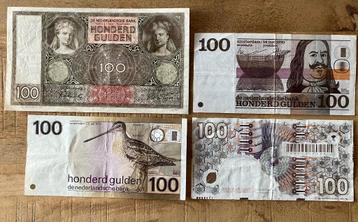 verzameling oude Nederlandse 100 gulden biljetten (4x) beschikbaar voor biedingen