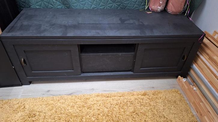 Zwart TV Meubel Massief Hout - 160cm, Huis en Inrichting, Kasten | Televisiemeubels, Ophalen