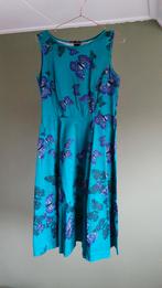 Prachtige vintage jurk met vlinders, Ophalen of Verzenden, Gedragen, Blauw, Onder de knie