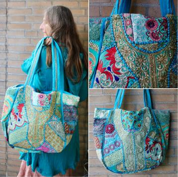 bohemian TURQUOISE GOUD geborduurd handtas strandtas glitter beschikbaar voor biedingen