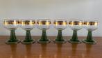 6 Vintage roemer moesel wijnglazen goud deco groene voet, Verzamelen, Glas en Borrelglaasjes, Ophalen of Verzenden, Zo goed als nieuw