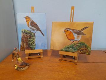 Schilderij roodborstje 2st €75 - origineel cadeau - vogel beschikbaar voor biedingen