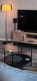 Zwarte salontafel met glas, Huis en Inrichting, Tafels | Salontafels, Ophalen, 50 tot 100 cm, Rond, Minder dan 50 cm