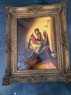 Vrouw aan spinnenwiel, Antiek en Kunst, Kunst | Schilderijen | Klassiek, Ophalen of Verzenden