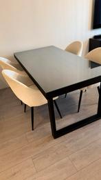 Stijlvolle eettafel en salontafel van zwart eikenhout., Huis en Inrichting, Tafels | Eettafels, Ophalen, Eikenhout, 50 tot 100 cm