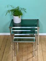 Midcentury Mimiset / Vintage Chroom Bijzettafels Rookglas, Huis en Inrichting, Tafels | Bijzettafels, Ophalen, Minder dan 55 cm