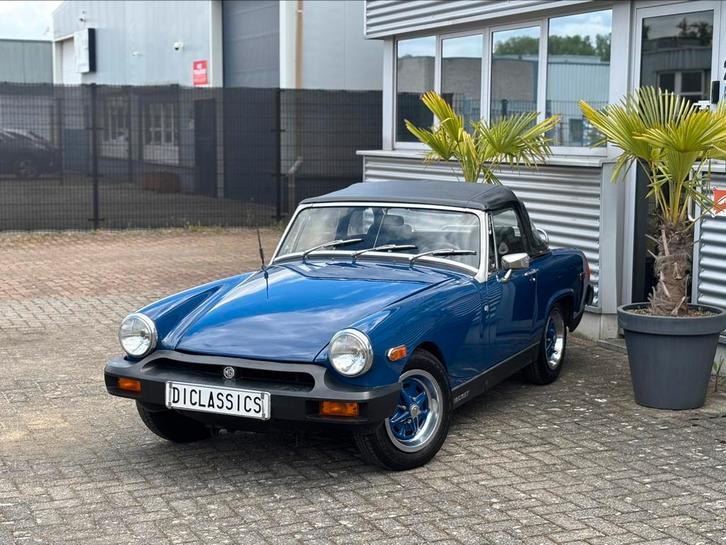 MG Midget 1500 Roadster 1976!!, Auto's, MG, Bedrijf, Midget, Benzine, Cabriolet, Handgeschakeld, Blauw, Zwart, Kunstmatig leder