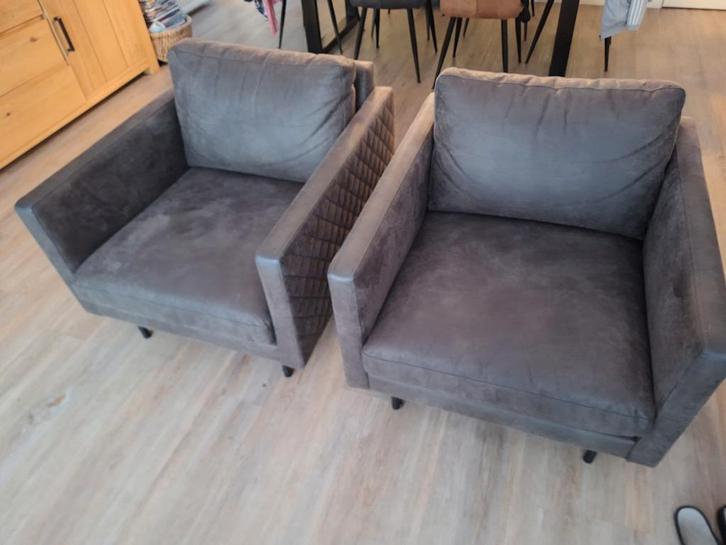 2 Stoere fauteuils - Donkergrijs Microvezel, Huis en Inrichting, Fauteuils, Ophalen