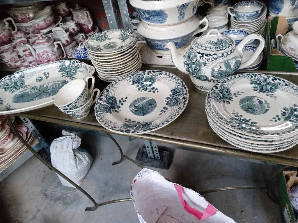 serviesdelen PEACOCK van Societe Ceramique petrol, Antiek en Kunst, Ophalen of Verzenden