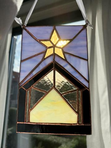 Glas-in-lood paneel, Tiffany techniek, kerst motief beschikbaar voor biedingen