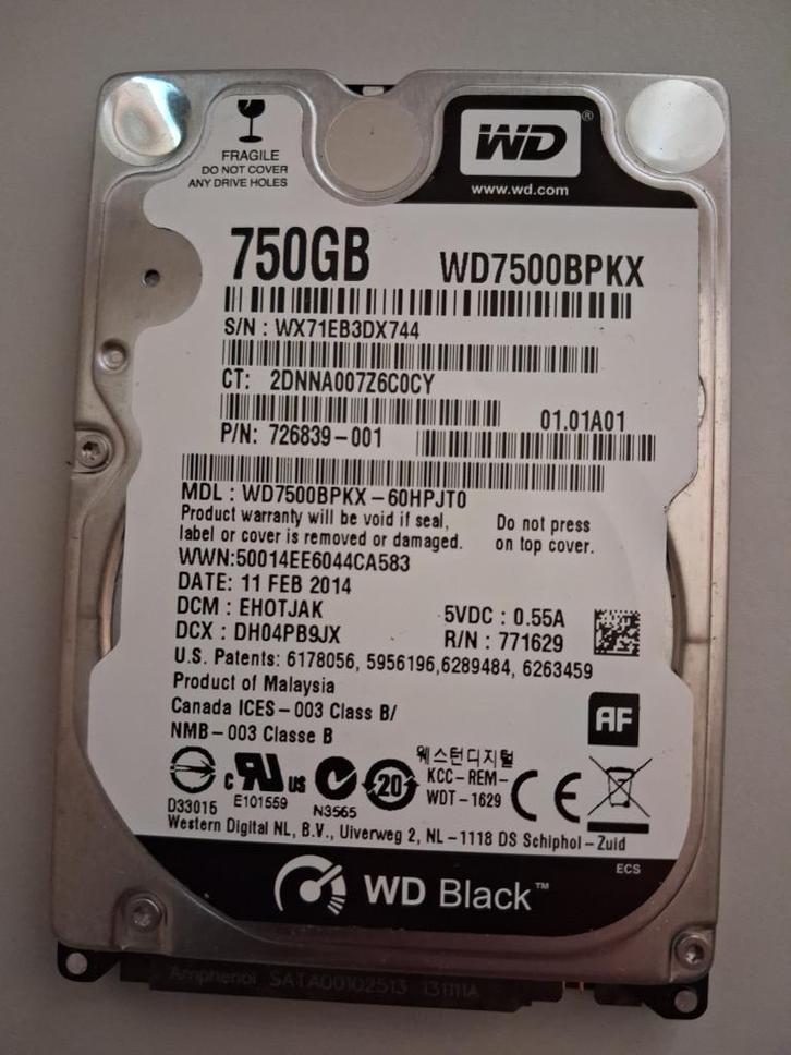 WD Black 750GB 2.5" HDD, Computers en Software, Harde schijven, Refurbished, Desktop, Intern, HDD, SATA, Ophalen of Verzenden