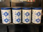 Vier blauw-wit gebloemde vintage voorraadblikken Van Kooten, Ophalen of Verzenden, Zo goed als nieuw, Overige