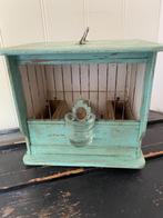 Brocante oude houten vogelkooi is sleets groen, Antiek en Kunst, Curiosa en Brocante, Ophalen of Verzenden