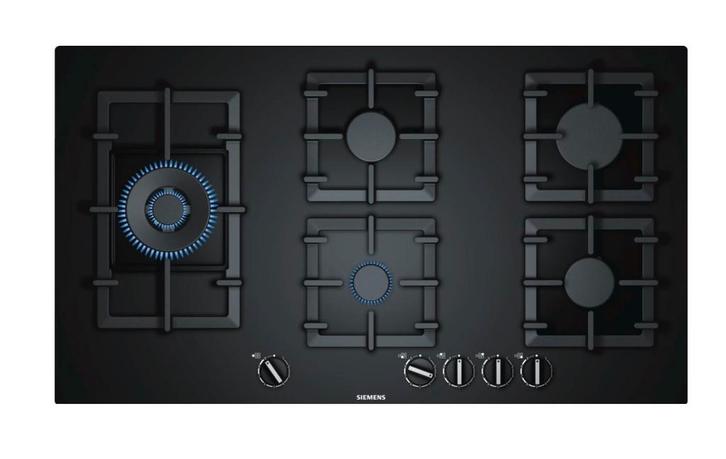 Siemans Gaskookplaat 90cm - Hardglas Zwart EP9A6SC90N, Witgoed en Apparatuur, Fornuizen, Zo goed als nieuw, Inbouw, Gas, 5 kookzones of meer
