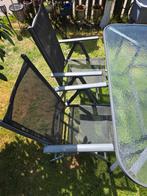Te koop een mooie  aluminium  tuinset  met glazen tafelblad, Ophalen of Verzenden, Gebruikt, Aluminium, Inklapbaar