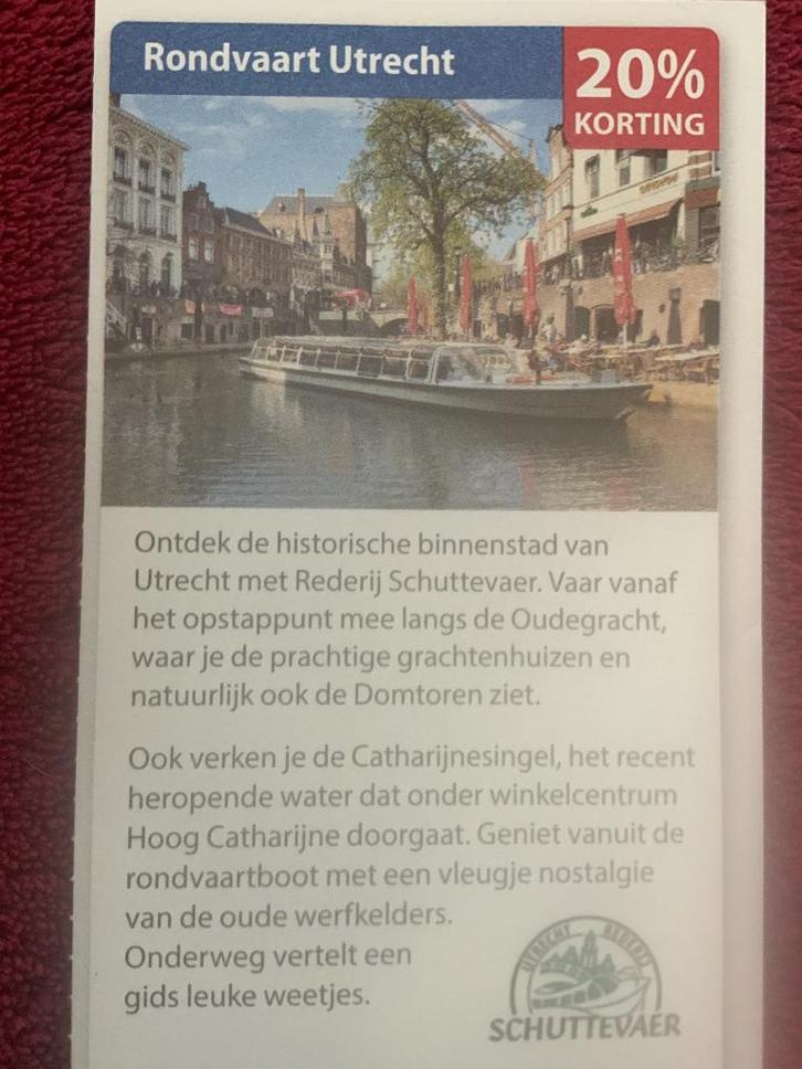 Rondvaart Utrecht - Rederij Schuttevaer Voordeelbon, Tickets en Kaartjes, Kortingen en Cadeaubonnen, Drie personen of meer, Overige typen
