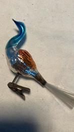 Vintage antieke kerstbal, vogeltje pauw blauw oranje, Diversen, Kerst, Ophalen of Verzenden, Zo goed als nieuw