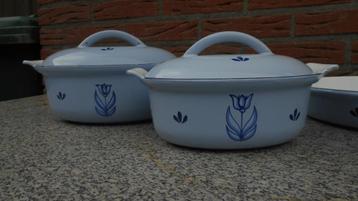  2 DRU gietijzer email dekschaal pan tulp lelie blauw TOP beschikbaar voor biedingen