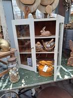 Brocant vintage oud wit houten vitrinekastje, Ophalen