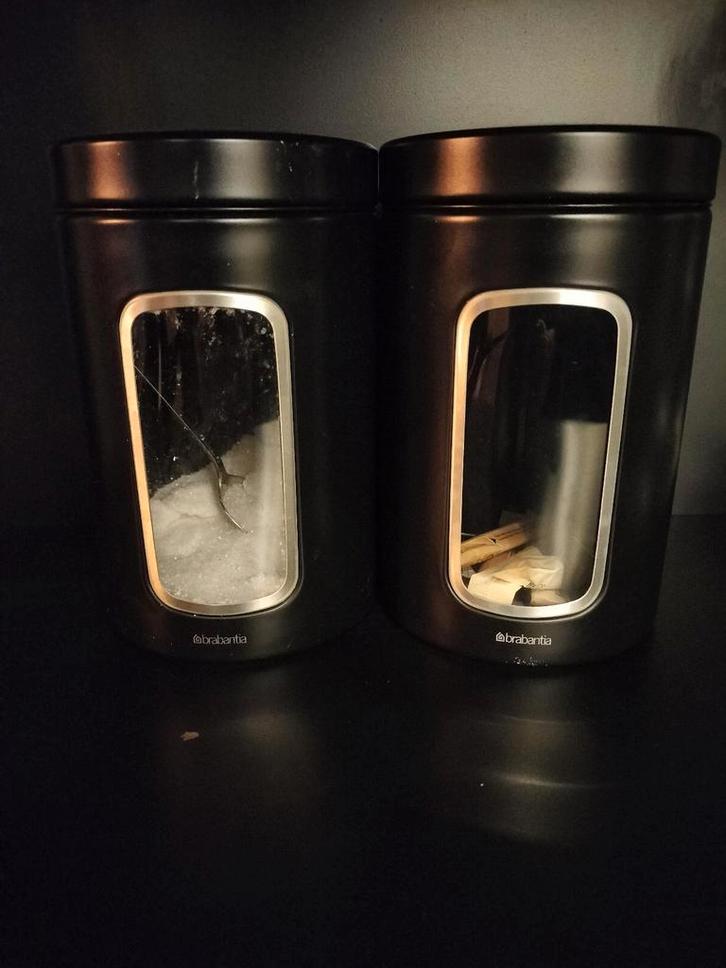 2 Zwarte Brantia Voorraadbussen, Huis en Inrichting, Keuken | Keukenbenodigdheden, Gebruikt, Ophalen of Verzenden